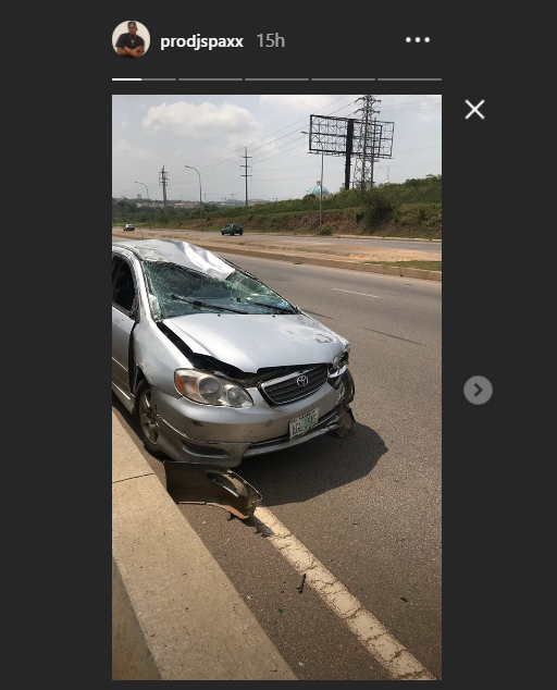Photos: Two Nigerian DJs Kaywise and SPAXX survive ghastly accident in Abuja