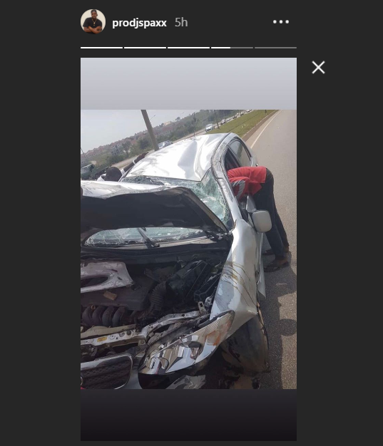 Photos: Two Nigerian DJs Kaywise and SPAXX survive ghastly accident in Abuja