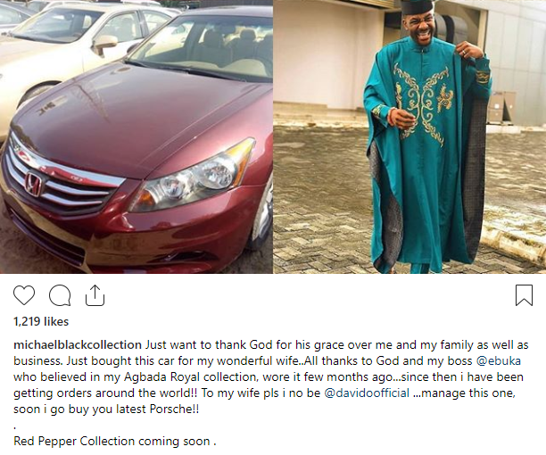 Designer hits it big and buys new car for his wife after Ebuka wore his design and made him go viral