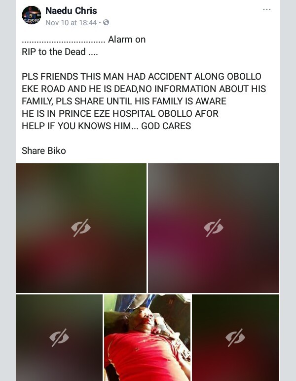 Graphic: Help needed to identify victim of fatal accident in Enugu