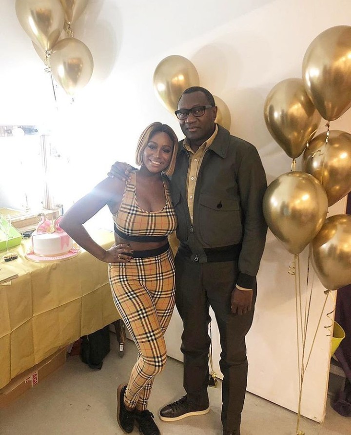 Adorable video of Femi Otedola and wife Nana drawing daughter DJ Cuppy on her birthday 