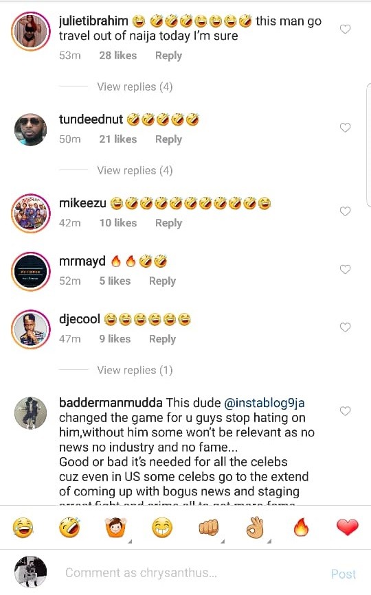 Bovi, Special Spesh, Oyemykke and other celebrities react after the identity of Instablog9ja founder was exclusively revealed by LIB today. (Screenshots)