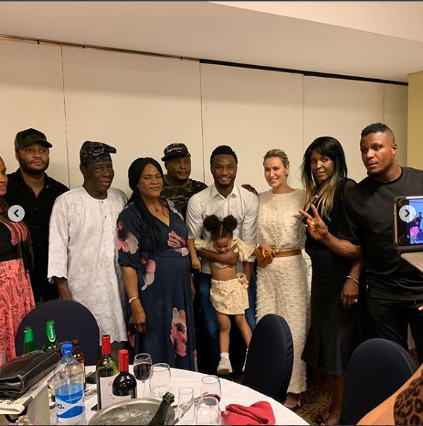 Adorable photos of Mikel Obi, his Russian partner and daughters as they visit his parents in Nigeria