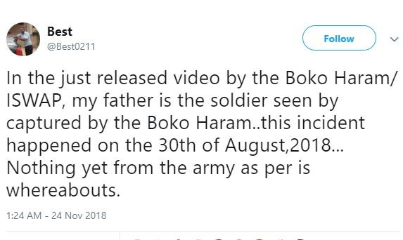 My father is the soldier captured by Boko Haram in the viral video and the Army hasn