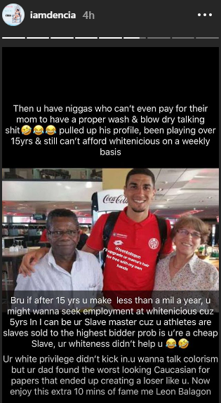 Dencia drags footballer Leon Balogun and his parents after he encouraged blacks to love their skin and stay away from her cream
