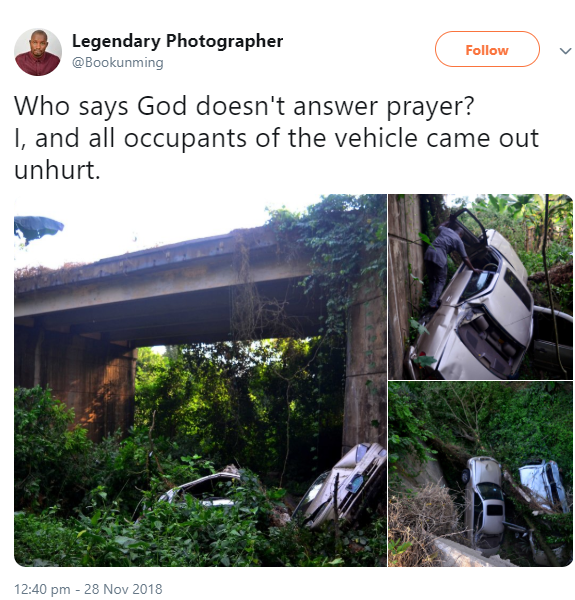 All occupants come out alive after two cars fell off a bridge and landed in the forest below