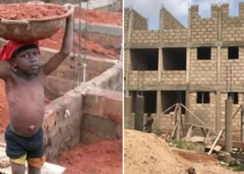 Little boy used as a Laborer in a construction site