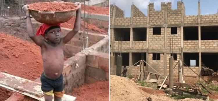 Little boy used as a Laborer in a construction site