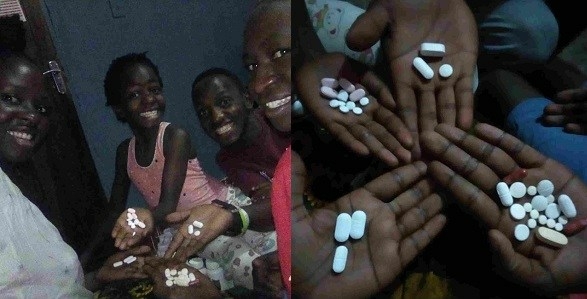 HIV positive family members show off medication they take daily