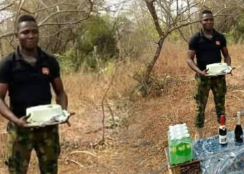 Nigerian Soldier celebrating birthday in fores