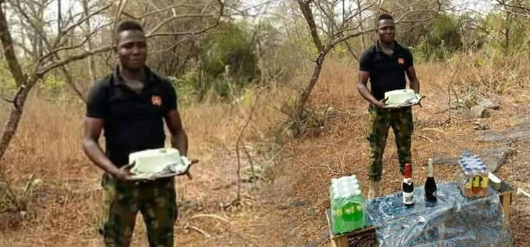Nigerian Soldier celebrating birthday in fores
