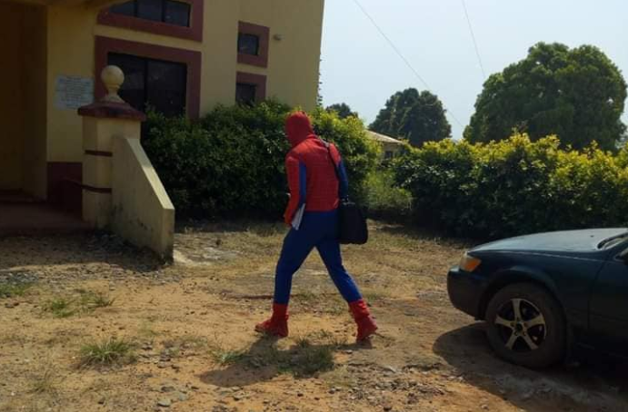 Anambra State University lecturer disguises as Spiderman so he can teach his students during ASUU strike...lol (photos)