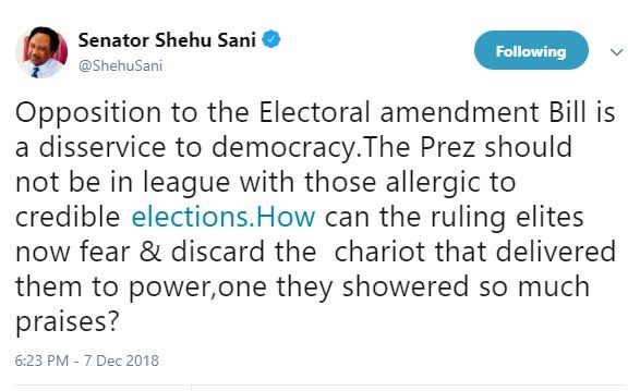 Opposition to the Electoral amendment Bill is a disservice to democracy - Senator Shehu Sani calls out President Buhari