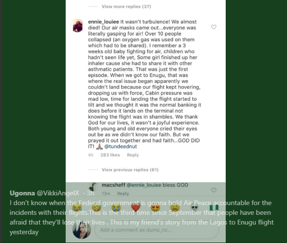 Three weeks old baby, 9 others gasp for air as Nigerian commercial flight suffers severe turbulence (video)