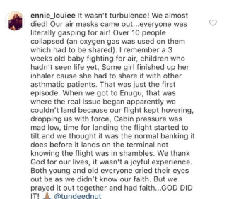 Three weeks old baby, 9 others gasp for air as Nigerian commercial flight suffers severe turbulence (video)