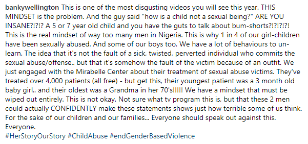 Banky W reacts to viral video of two supposedly educated men defending the sexualization of 5-year-old girls