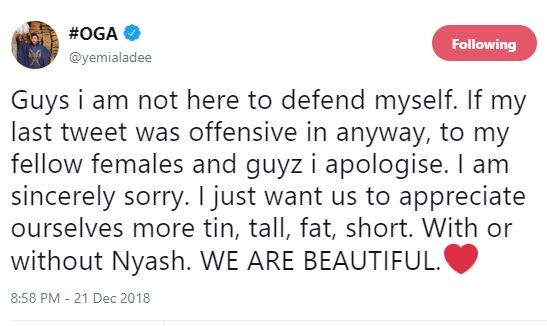 Yemi Alade apologises for her 