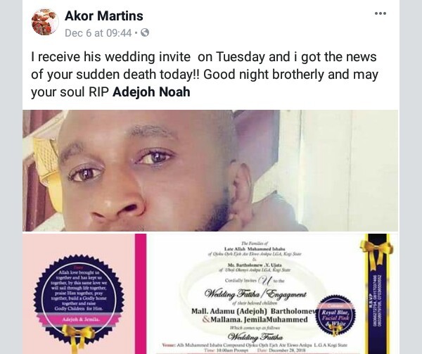  Photos: Nigerian man dies three weeks to his wedding