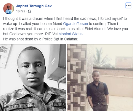 Airforce officer shot dead by policeman in Calabar