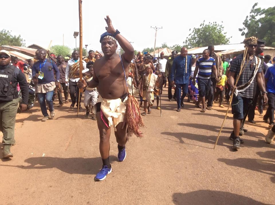 Minister of Youths and Sports, Solomon Lalung steps out in nothing but his briefs as he attends a cultural carnival in Plateau