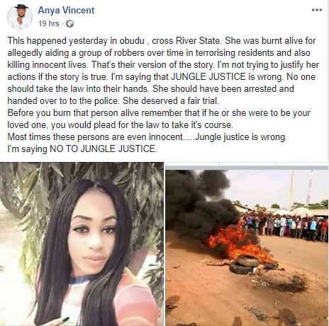Photos: Suspected female thief burnt to death in Cross Rivers