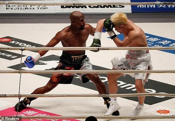 Floyd Mayweather makes $9M in just two minutes after beating 20-year-old kickboxer Tenshin Nasukawa in exhibition bout (Photos)