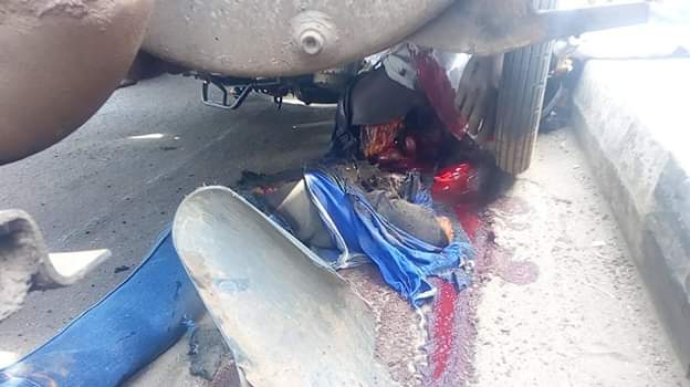 Graphic: Fuel tanker crushes commercial motorcyclist to death in Ondo few weeks after his wedding