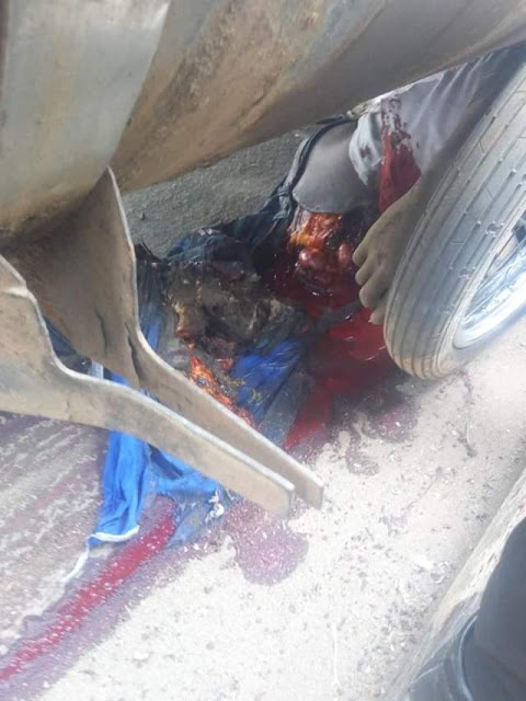 Graphic: Fuel tanker crushes commercial motorcyclist to death in Ondo few weeks after his wedding