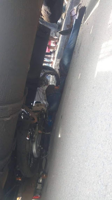 Graphic: Fuel tanker crushes commercial motorcyclist to death in Ondo few weeks after his wedding