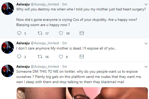 Man accused of being a serial rapist responds, releases nude photos women sent to him via DM and says his mum died this afternoon after reading about the rape accusations