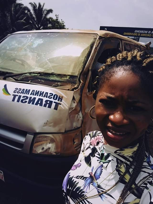 Photos: Nigerian lady overwhelmed with gratitude as she and 16 others escape death in serious accident
