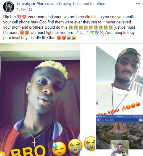 Young man dies while allegedly being punished by his mother and brothers for spoiling his cell phone