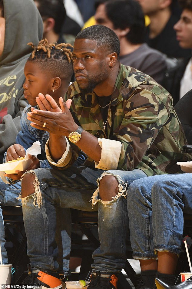Kevin Hart enjoys quality time with his family as they sit courtside at star-studded Lakers game (Photos)