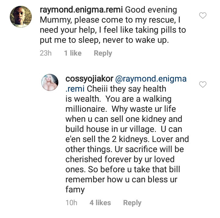See the shocking advice Cossy Ojiakor gave to a suicidal follower