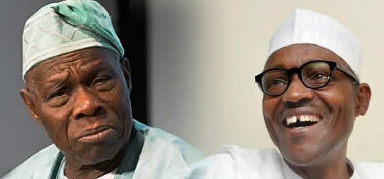 L-R Former President Olusegun Obasanjo, President Muhammadu Buhari