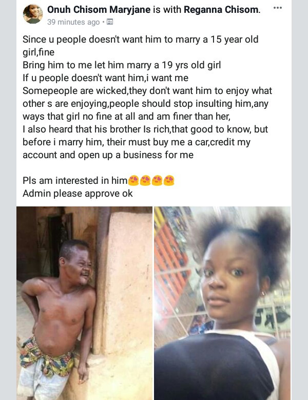 Photos: Young girl declares interest in man with down syndrome who married 15-year-old girl in Ozubulu, says people should stop insulting him