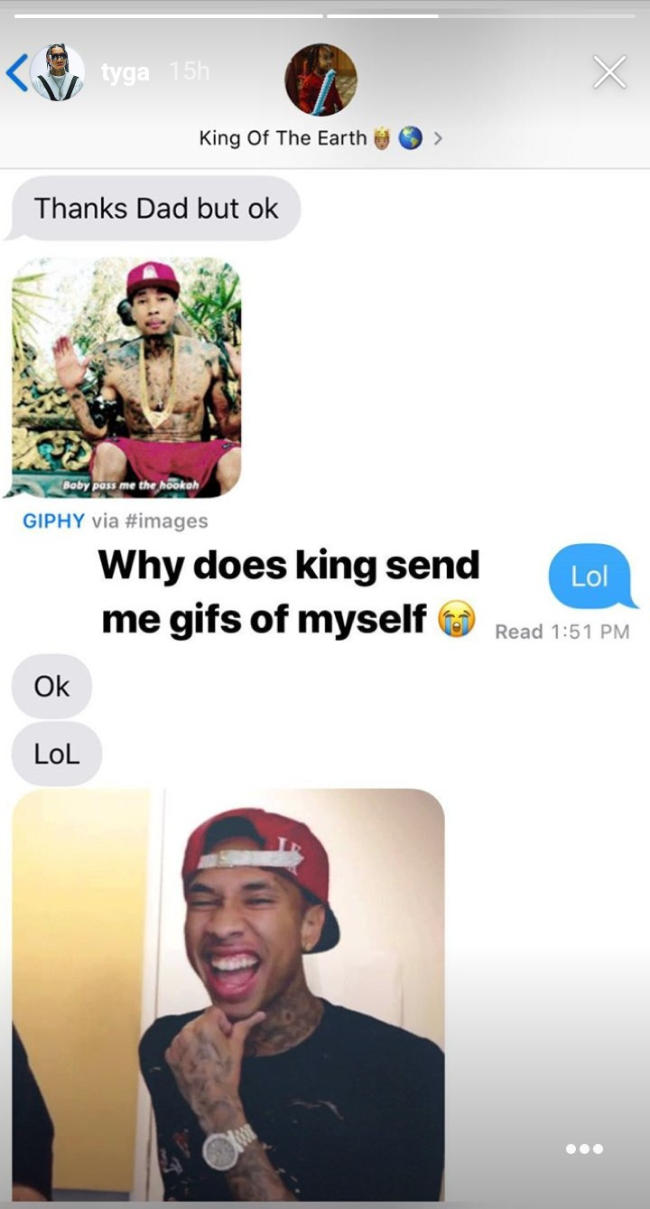 Tyga shares screenshots of the messages his son with Blac Chyna sends to him