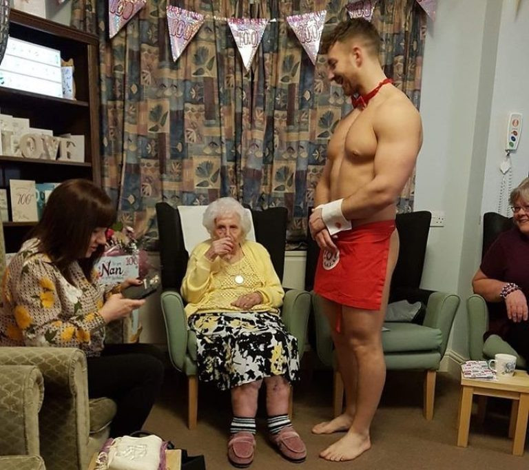 Great-great-grandmother treated to naked men for her 100th birthday party (+18 photos)