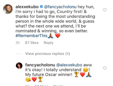 Fancy Acholonu reveals her boyfriend Alex Ekubo forfeited going for the Oscars so he could return to Nigeria and vote