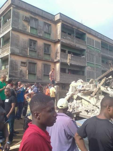 Photos/Video: One dead, another trapped as two 3-storey buildings collapse in Aba