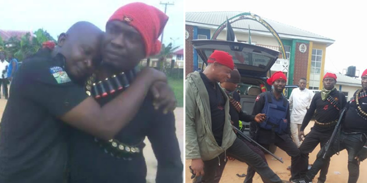 Policeman Hugs Vigilante Member Warmly After Being Rescued From Kidnappers’ Den