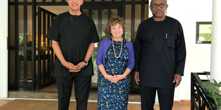 British High Commissioner to Nigeria, Catriona Laing and leaders of the PDP after a secret meeting held in Abuja recently