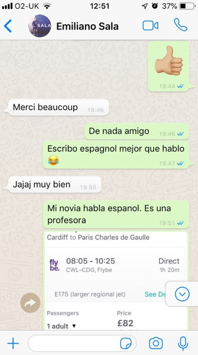 Leaked WhatsApp messages show Cardiff offered Emiliano Sala a commercial flight but he rejected the offer (Screenshots)