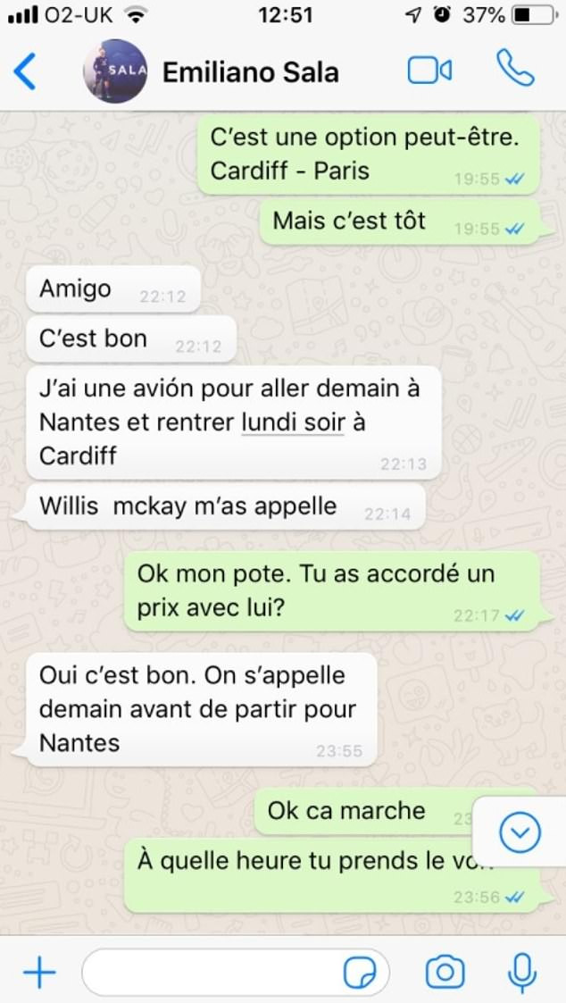 Leaked WhatsApp messages show Cardiff offered Emiliano Sala a commercial flight but he rejected the offer (Screenshots)