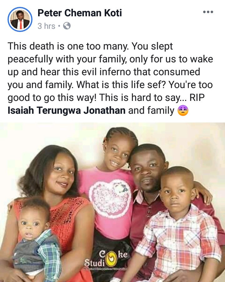 Man, wife, 3 children burnt to death hours after posting on Facebook "I stay winning in this month of March"