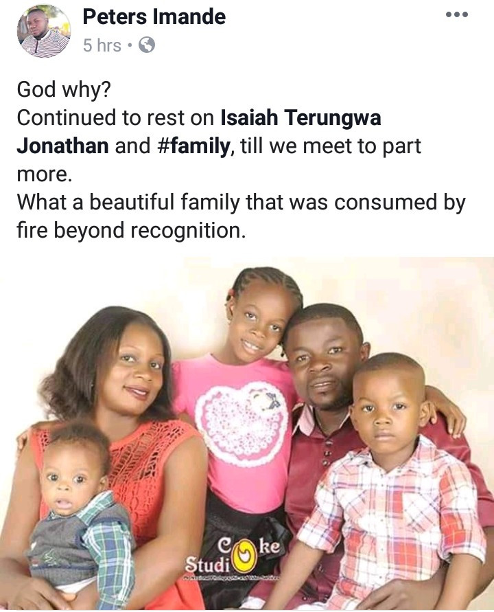Man, wife, 3 children burnt to death hours after posting on Facebook "I stay winning in this month of March"
