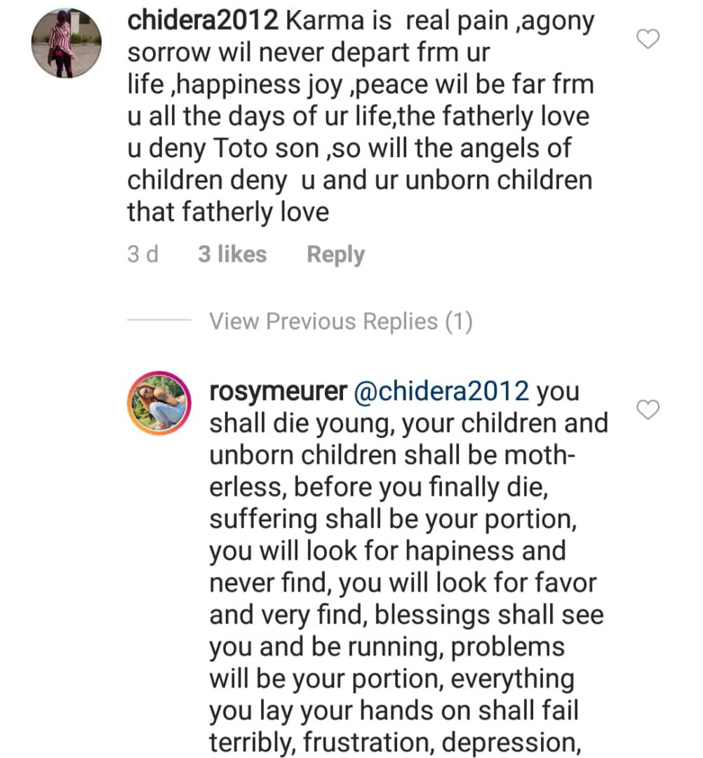 Actress Rosy Meurer places curses on IG user who accused her of breaking Tonto Dikeh