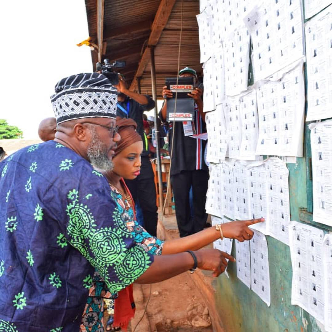 Photos: Ex-beauty queen, Chinenye Ochuba and her governorship aspirant hubby Adekunle Akinlade cast their votes