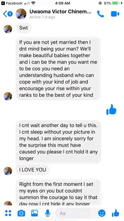 Soldier exposes married man who has been professing love for her on Facebook