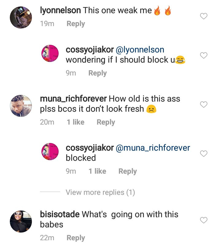 Cossy Ojiakor exposes her butt then slams those criticizing her for it